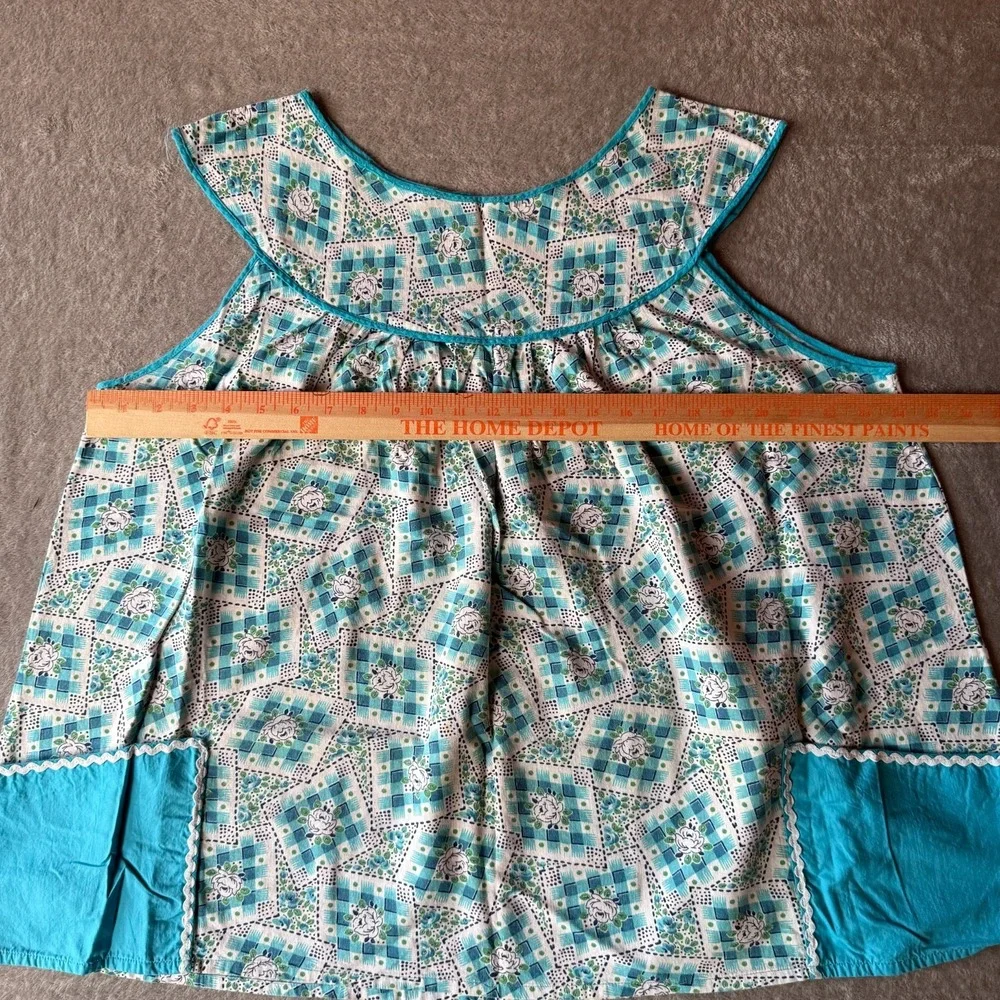 Vintage Handmade Apron Floral Prairie Cottagecore Blue Cotton UK